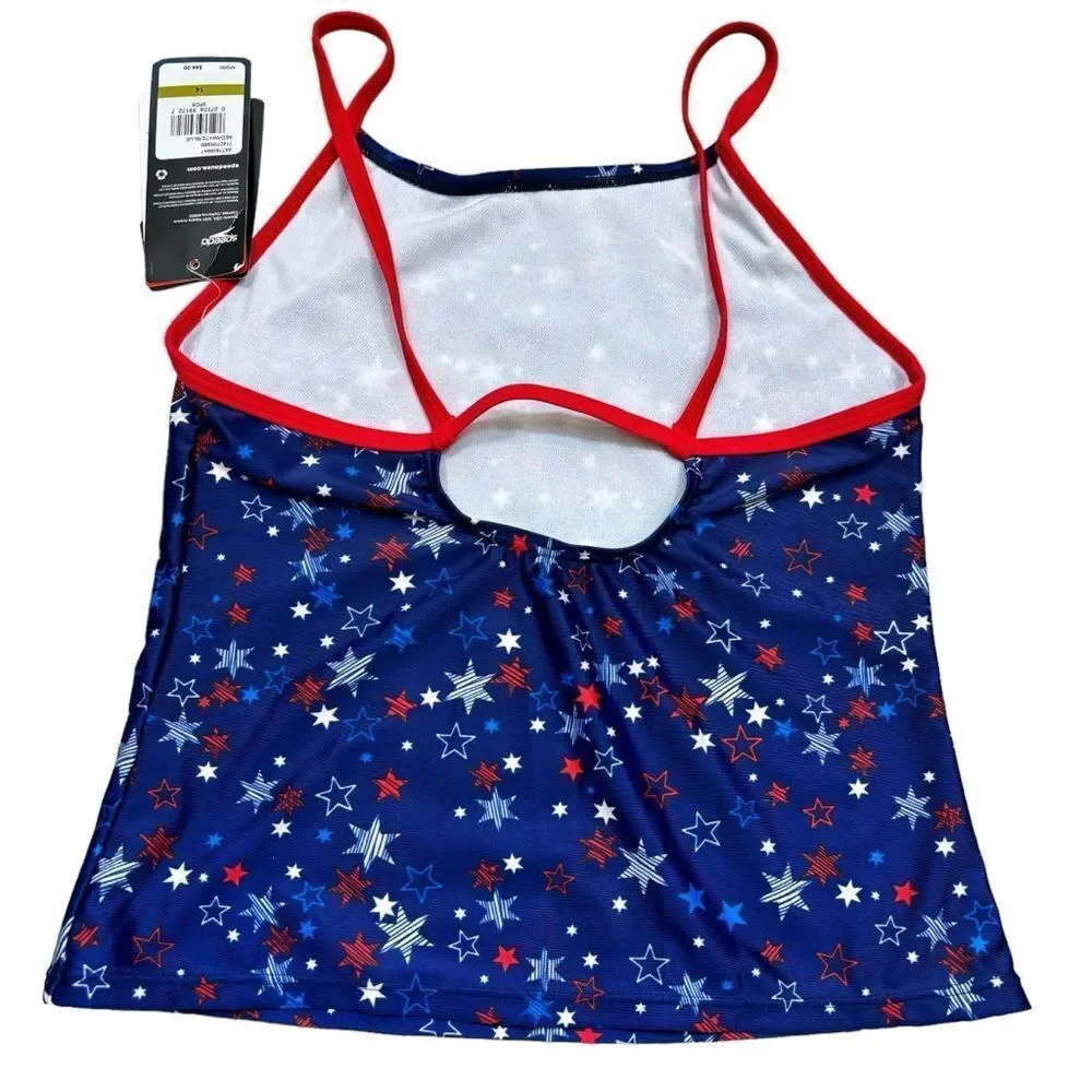 Brand new with Tags Girls Speedo Brand Red,‎ White and Blue Star Tankini Top 14